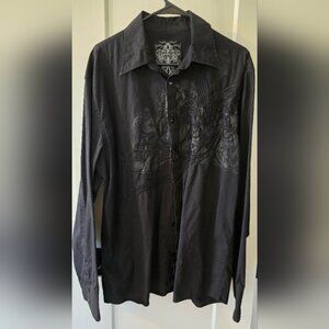 Roar Vintage Black Charcoal Embroidered Button Down Shirt